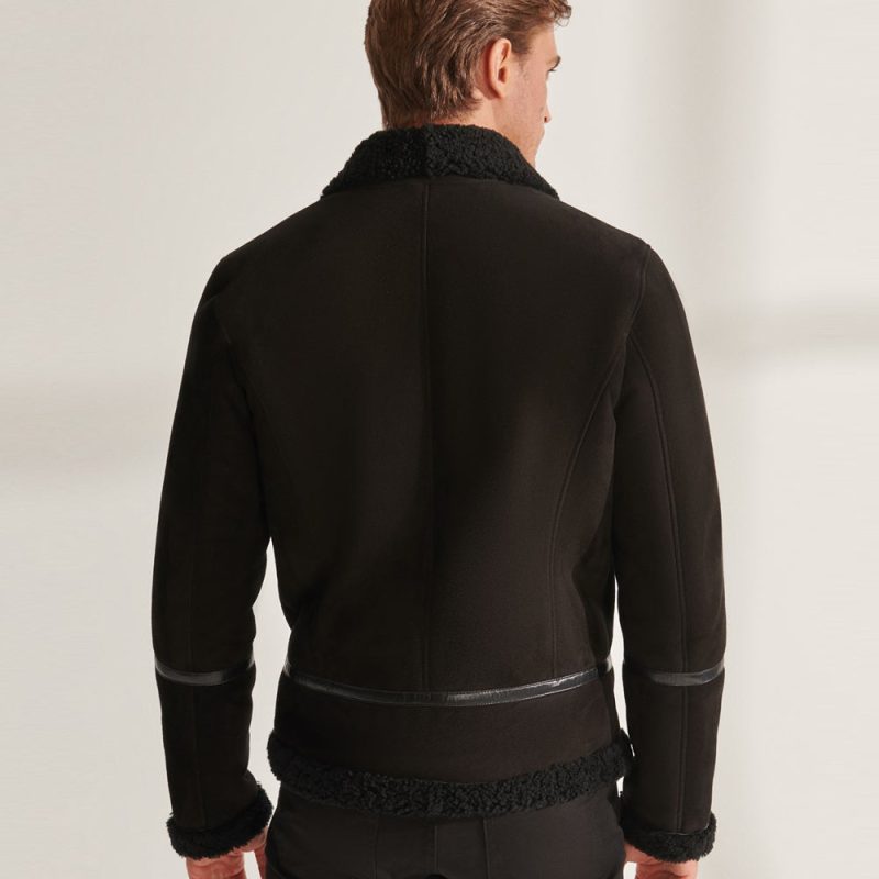 MenBlackSportShearlingLeatherJacket