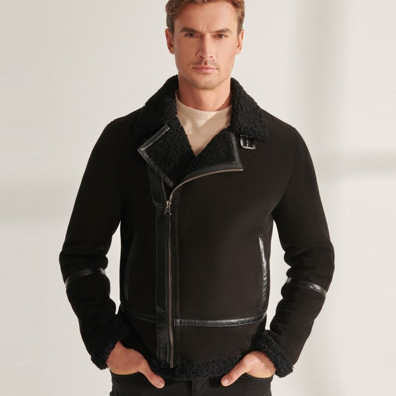 MenBlackSportShearlingLeatherJacket2