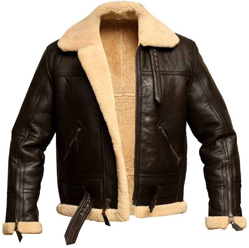 MenBrownB3RAFAviatorBomberRealShearlingSheepskinLeatherJacket