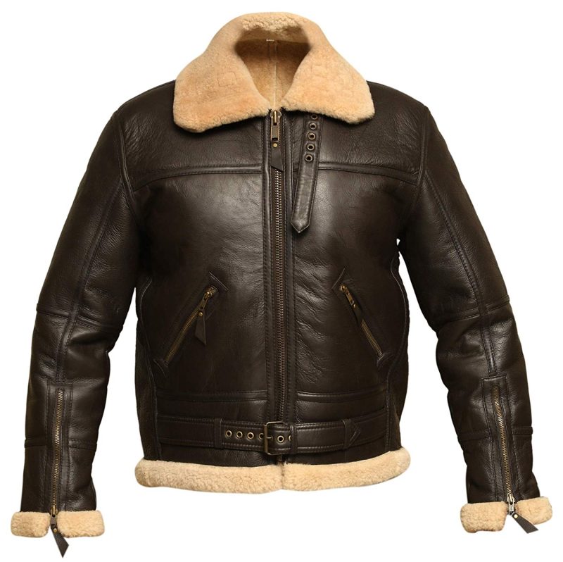 MenBrownB3RAFAviatorBomberRealShearlingSheepskinLeatherJacket2