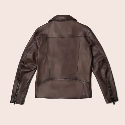 MenBrownMotorbikeLeatherRacerJacket3