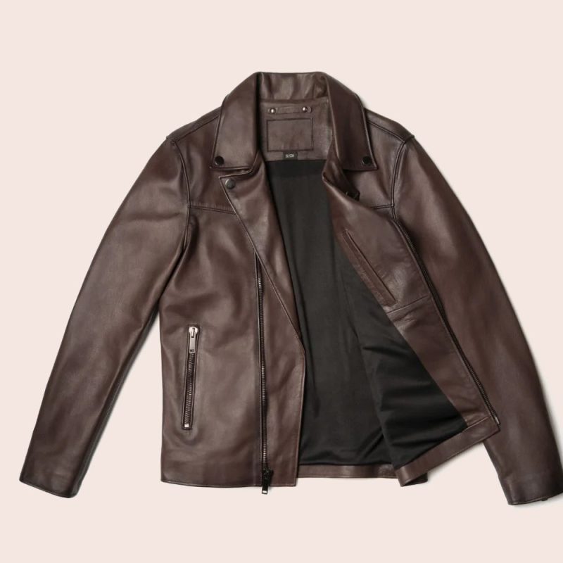 MenBrownMotorbikeLeatherRacerJacket4