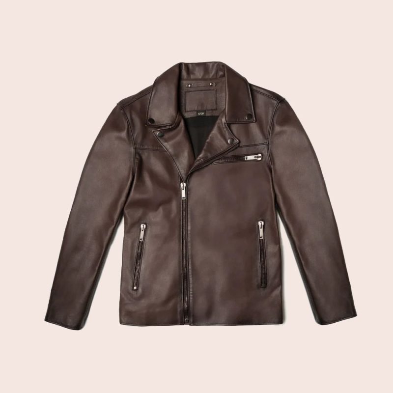 MenBrownMotorbikeLeatherRacerJacket5