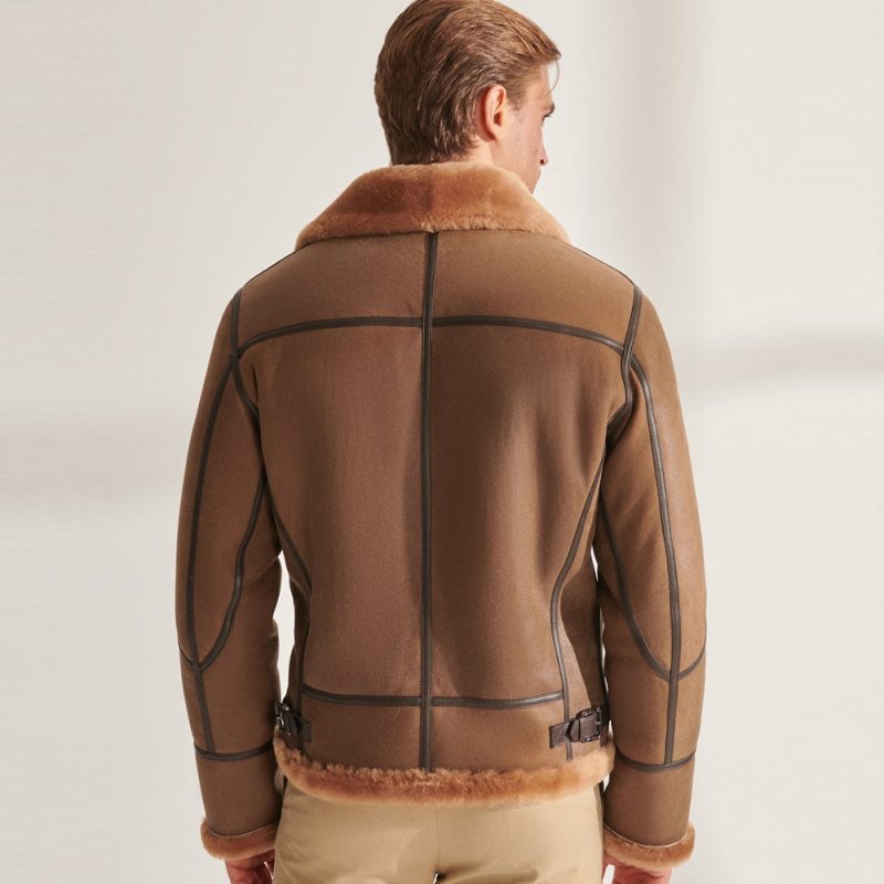 MenCamelBrownB3ShearlingPilotAviatorLeatherJacket