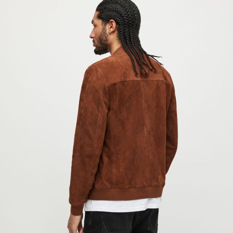 MenClassicBrownSuedeLeatherBomberJacket