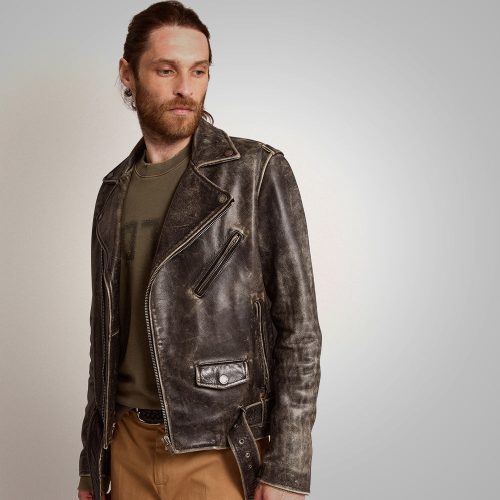 MenFineGrainDistressedLeatherJacket