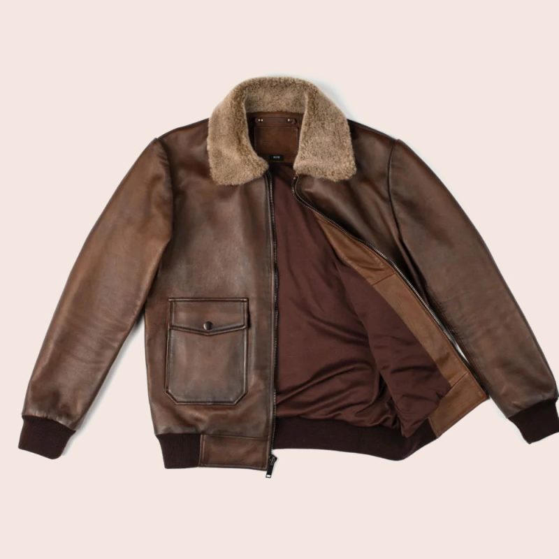 MenG 1FlightChocolateBrownGenuineLeatherBomberJacket4