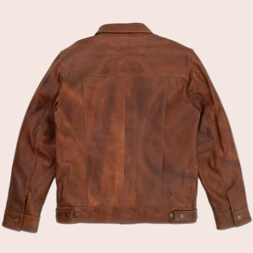 MenGoatskinPlainBrownTruckerLeatherJacket4