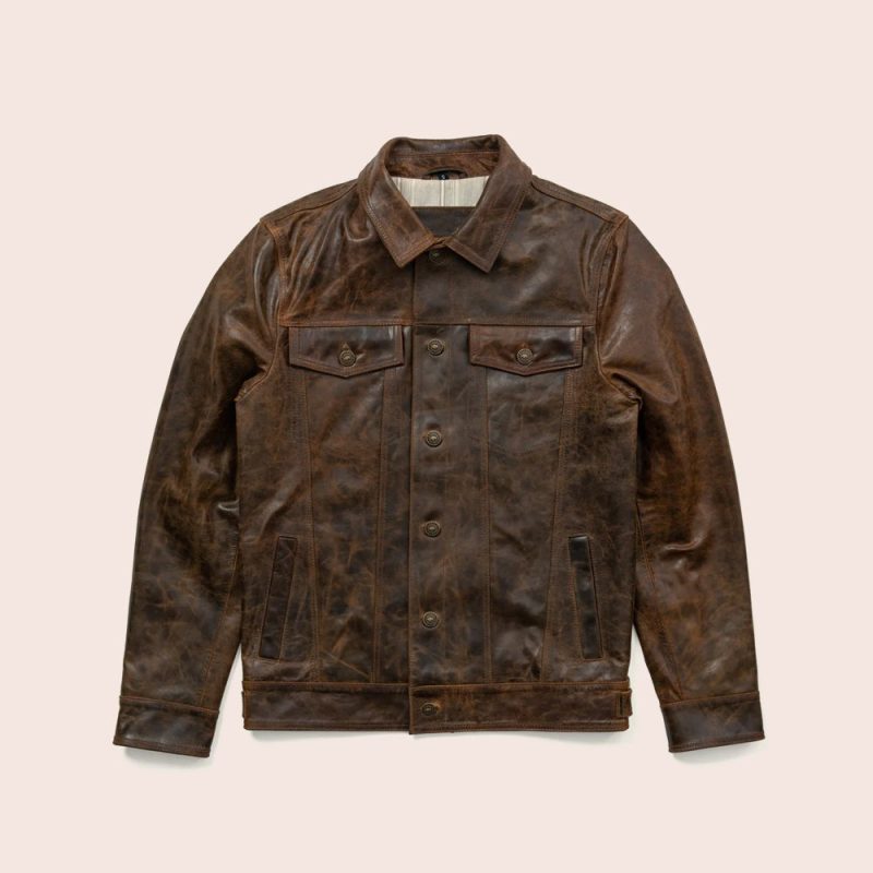 MenLambskinIconicBrownTruckerLeatherJacket4