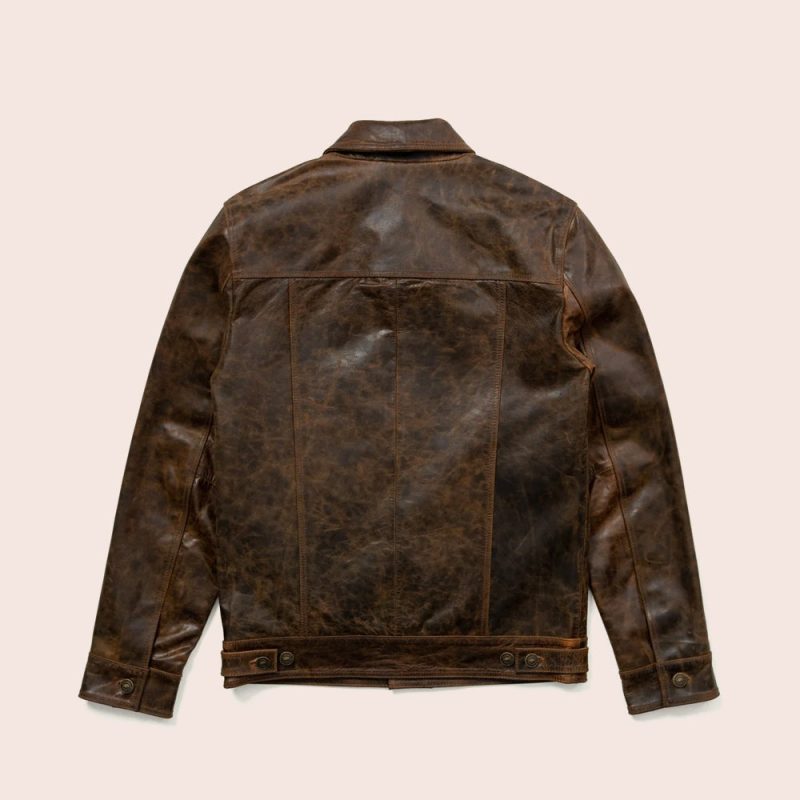 MenLambskinIconicBrownTruckerLeatherJacket5