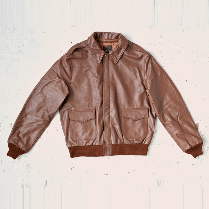 MenLambskinPlainBrownA2LeatherBomberJacket