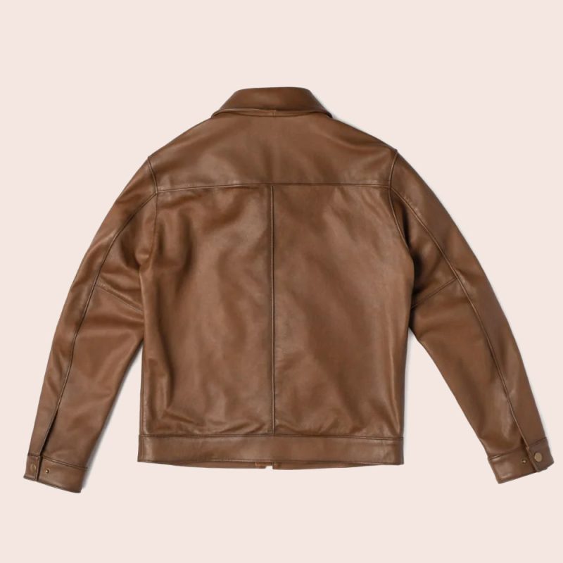 MenPointCollarClasicBrownLeatherJacket2