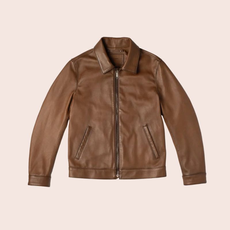 MenPointCollarClasicBrownLeatherJacket4