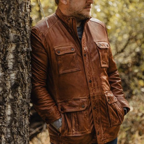 MenPureFineGrainLambskinBrownLeatherFieldJacket