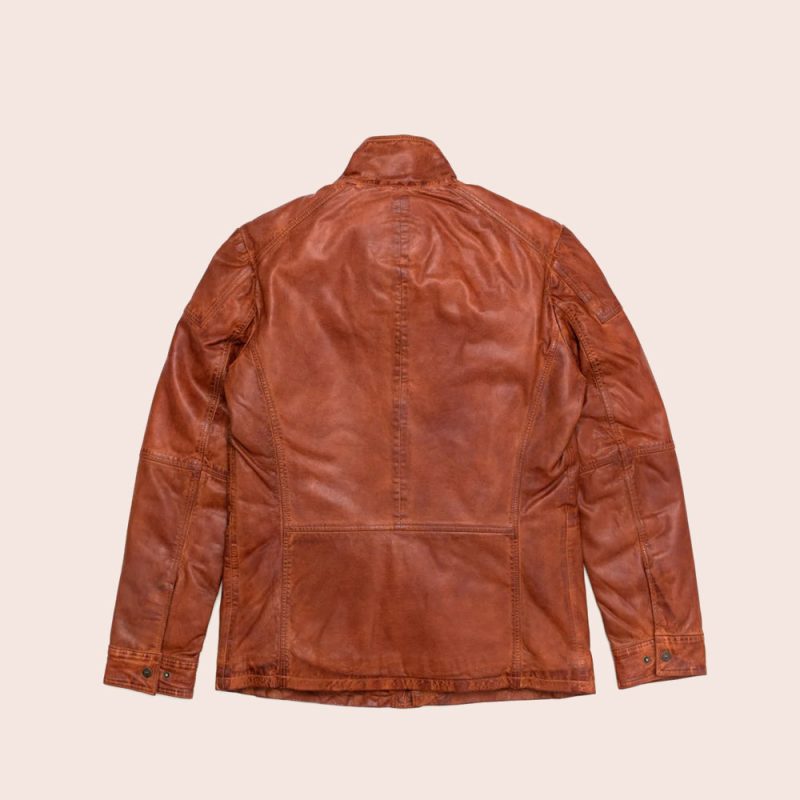 MenPureFineGrainLambskinBrownLeatherFieldJacket4