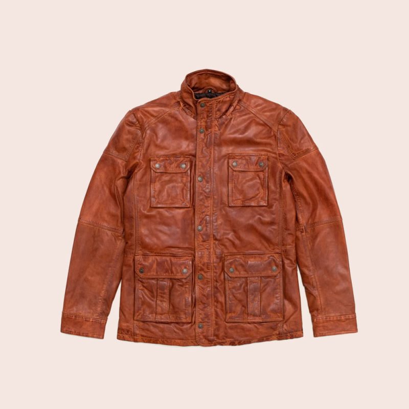 MenPureFineGrainLambskinBrownLeatherFieldJacket6