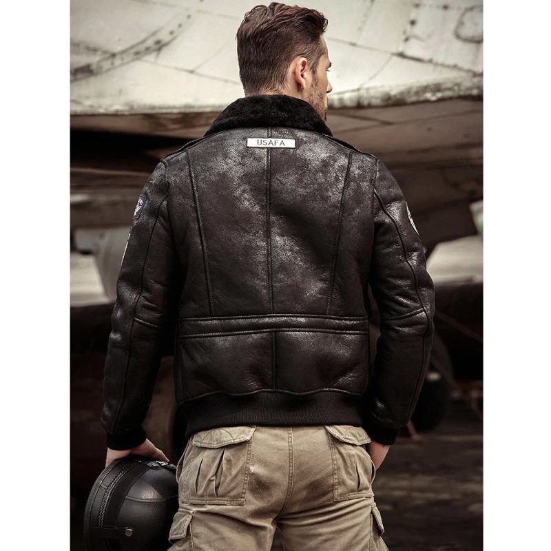 MenRAFB3SheepskinSuedeBlackLeatherShearlingBomberJacket2