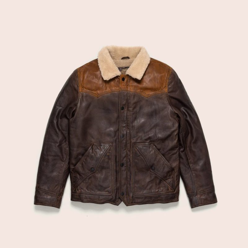 MenSheepskinDoubleToneBrownSherpaLeatherJacket4