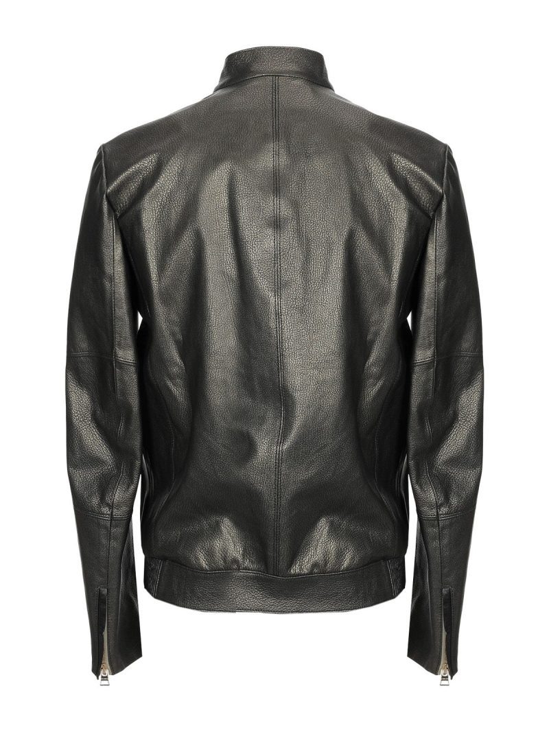 MenShinnyJetBlackLeatherJacket2