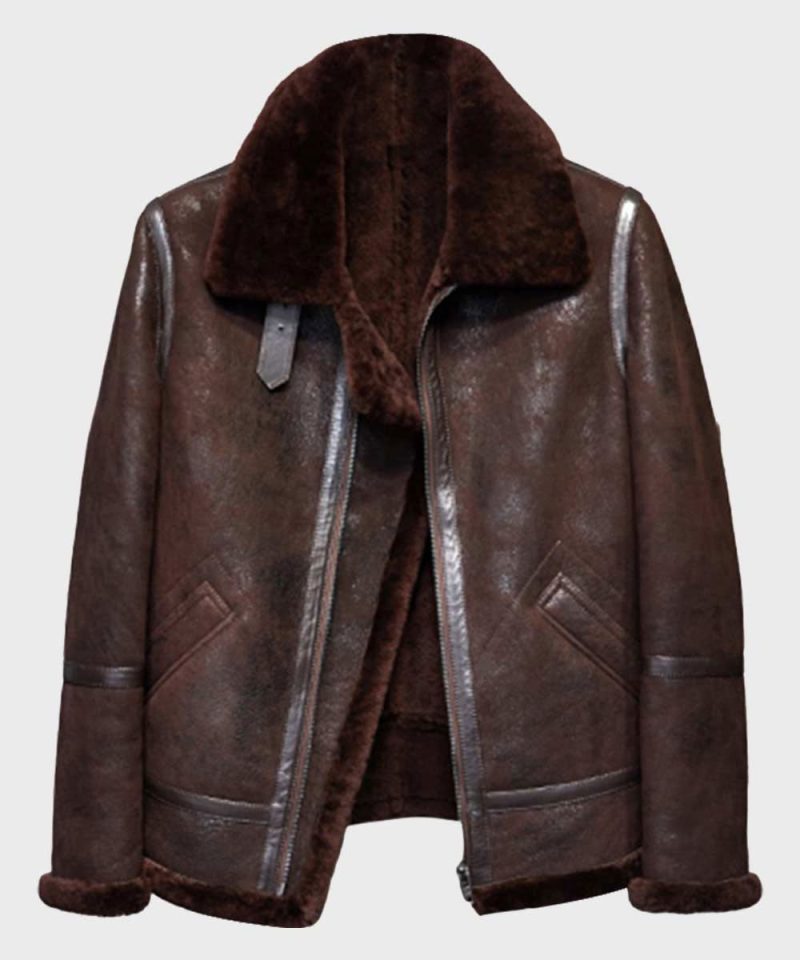 Men s Brown Distressed B3 Shearling Leather Jacket