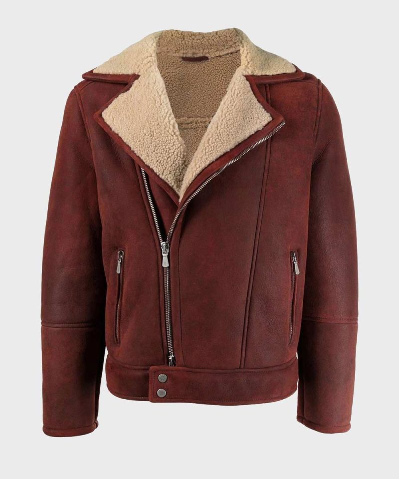 Men s Shearling Burgundy Leather Jacket