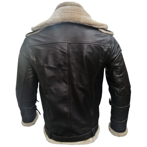 Men sAviatorB3BomberDoubleCollarFlyingFauxShearlingBrownLeatherJacket3