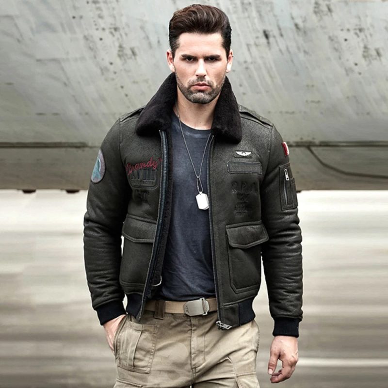 Men sB3RAFAviatorSheepskinShearlingLeatherBomberJacket