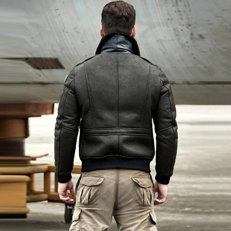 Men sB3RAFAviatorSheepskinShearlingLeatherBomberJacket2