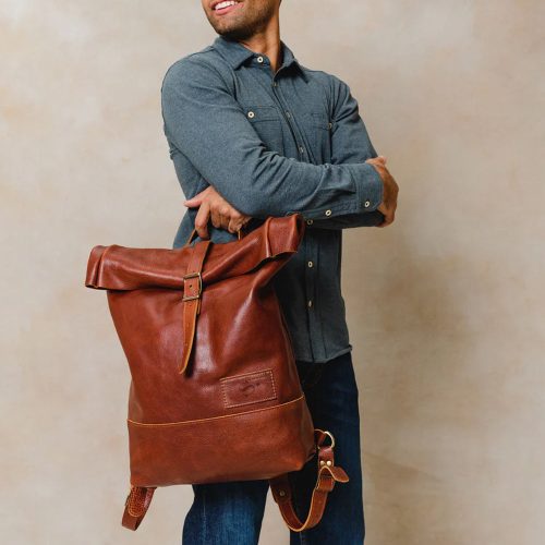 Men sBrownSheepskinLeatherPackpack2