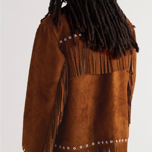 Men sBrownSuedeLeatherCowboyJacketwithFringe