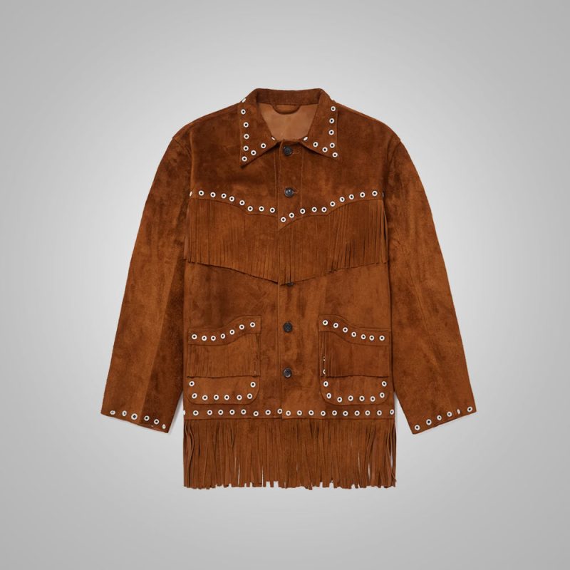 Men sBrownSuedeLeatherCowboyJacketwithFringe4