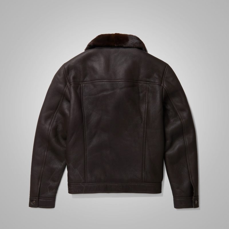 Men sDarkBrownSheepskinFlyingPlainTrcukerJacket2