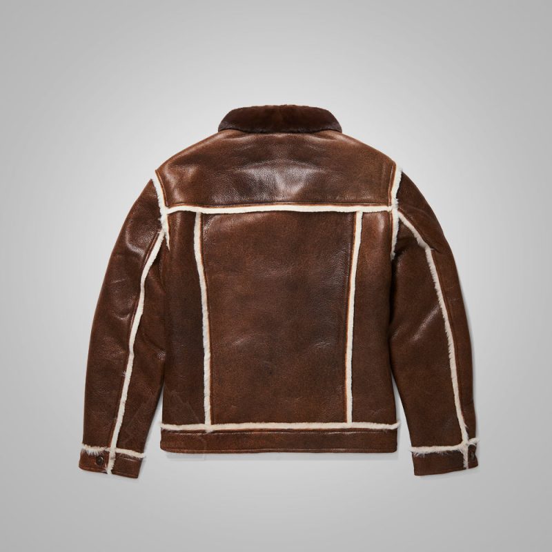 Men sDistressedBrownSheepskingFlyingTruckerJacket2