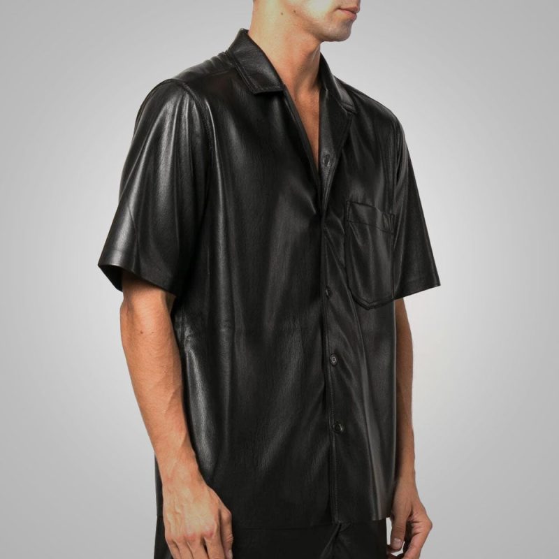 Men sFineGrainHalfSleevesBlackLeathesShirt3