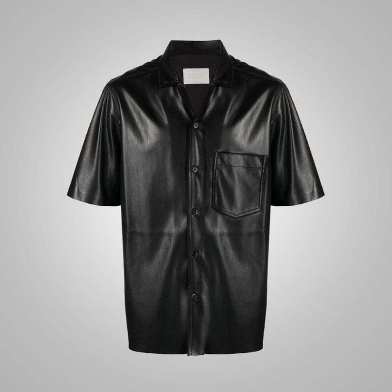 Men sFineGrainHalfSleevesBlackLeathesShirt5