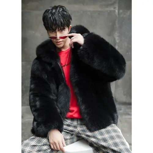 Men sFoxFurCoatMen sHoodedShortCoat3