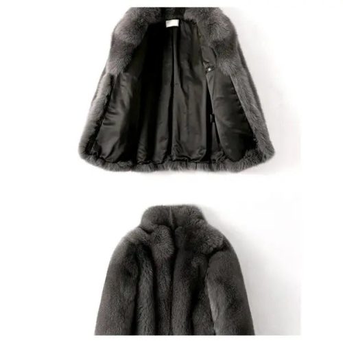 Men sLuxuryBlackWinterFoxFurHoodedShortCoatJacket