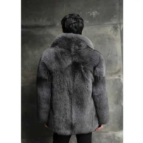 Men sLuxuryBlackWinterFoxFurHoodedShortCoatJacket2