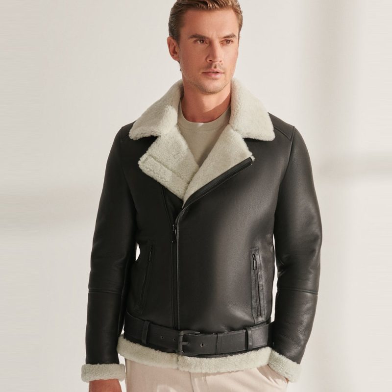 Men sRAFBlackB3SheepskinShearlingAviatorJacket2