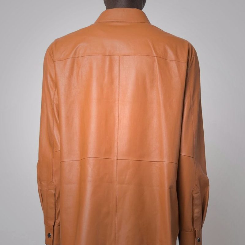 Men sSnapButtonClosureBrownLeatherShirt2