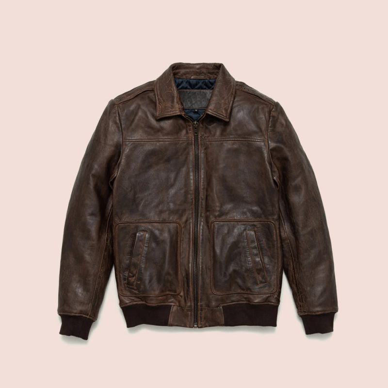 Men sVintageLambskinA2BrownLeatherBomberJacket4