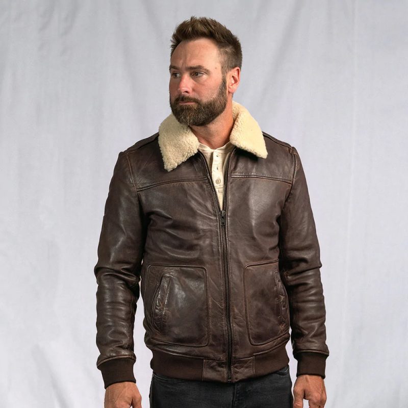 Men sVintageLambskinA2BrownLeatherShearlingBomberJacket3