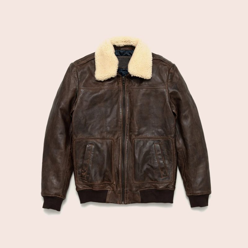 Men sVintageLambskinA2BrownLeatherShearlingBomberJacket4