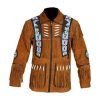 Men's Brown Cowboy Genuine Suede Jacket, Cowboy Suede Jacket With Fringes - Shearling leather