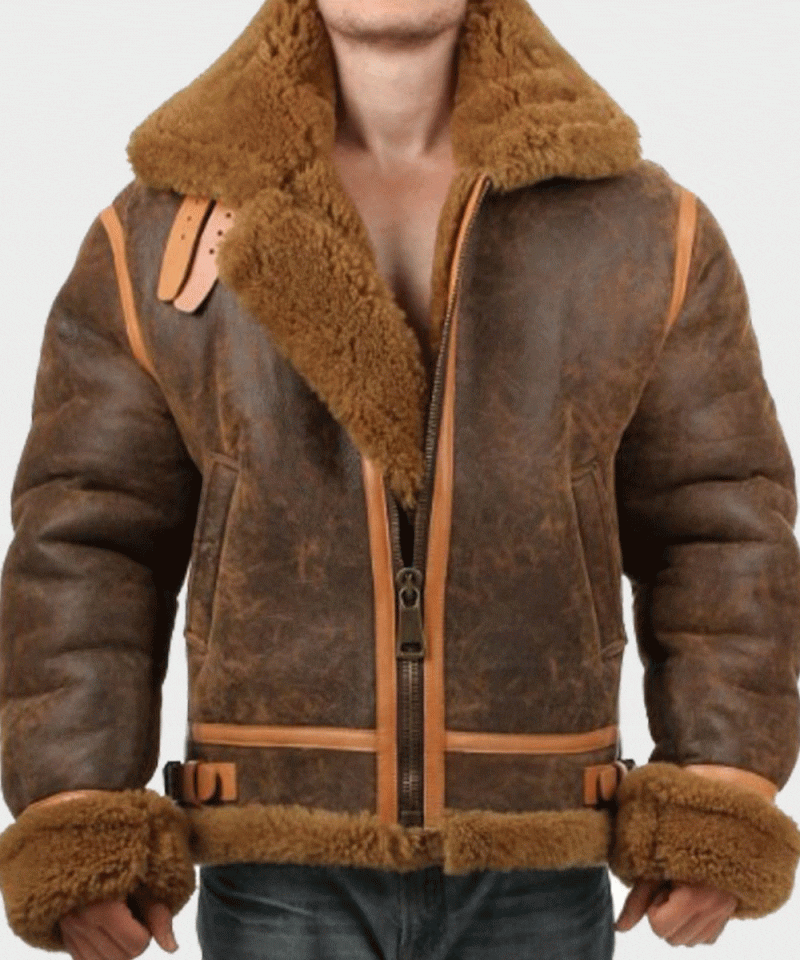 Mens Aviator Distressed Leather Shearling Jacket ac62a0f0 0da5 434a 88d8 0c673fd9dbaa