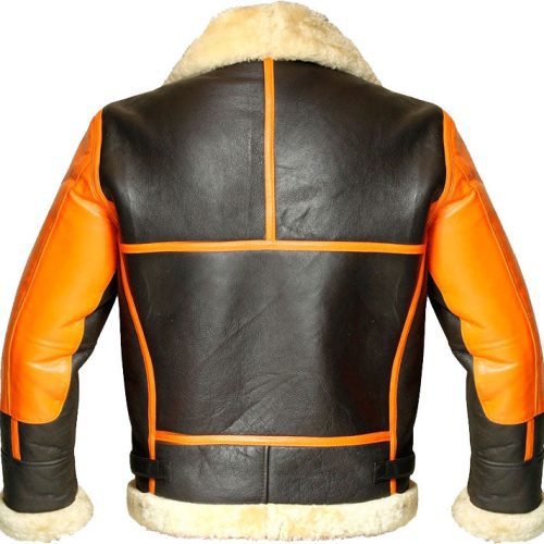 Mens Brown Real Bomber Leather Jacket with Fur 3