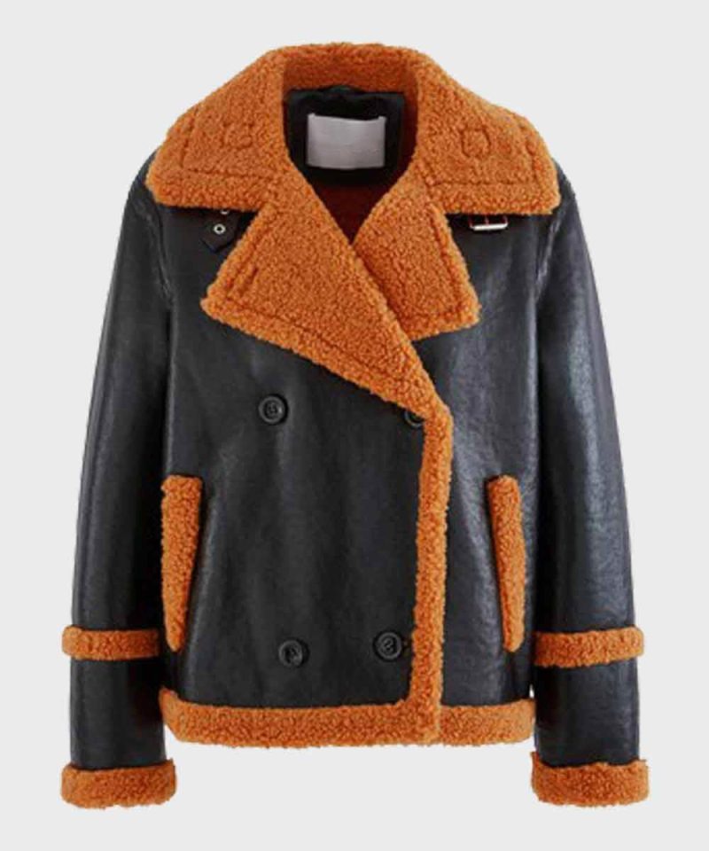 Mens Brown Shearling Black Sheepskin Leather Jacket