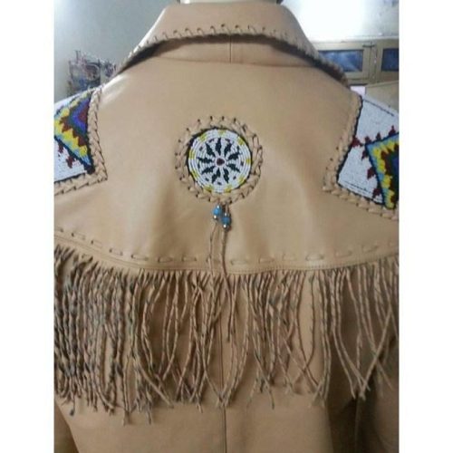 Mens Cowboy Suede Leather Jacket Western Coat Fringes Cowboy Jacket Men BACK SIDE