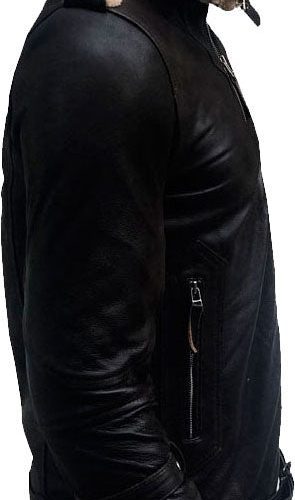 Mens Double Collar Leather Jacket with Fur 1 1