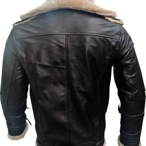 Mens Double Collar Leather Jacket with Fur 2